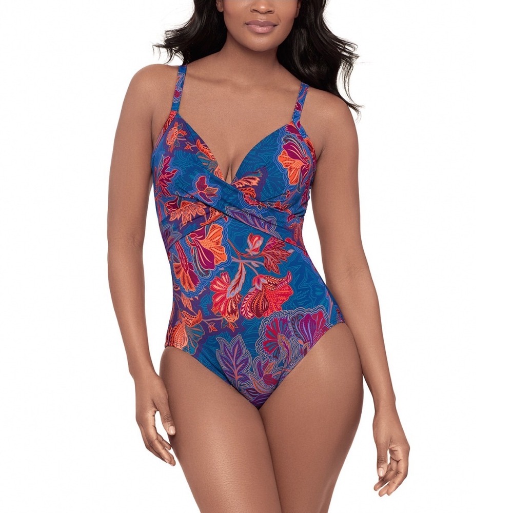 Miraclesuit Decoupage Captivate One Piece Swimsuit Blue Floral 10 NEW 6566350